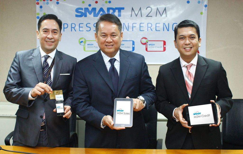 PLDT FVP and Head of PLDT ALPHA Enterprise and SMART Enterprise Sales & Marketing Jovy Hernandez, PLDT EVP and Head of Enterprise, International and Carrier Business Eric Alberto and Smart Enterprise Product Marketing Head Chet Alviz presents the latest M2M Solutions from Smart in a recent press conference.