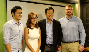  (From left to right) IdeaSpace Foundation Associate Director Dustin Masangcay with ZipMatch’s team: co-founder and VP for sales and business development Chow Paredes, CEO and co-founder John Dang, and IT Director Kyle Wiltshire. 