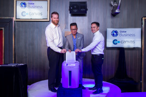 Photo show (from left) Canvas channel and partnership manager for Australia, New Zealand and Asia Pacific Dan Stevens, Globe VP for IT-Enabled Services Group (IG) Rey Lugtu and Head of Business Applications for Globe IG JD Montelibano. 