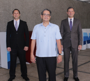 Maynilad CIO Francisco Castillo (center) with PLDT Corporate Relationship Manager Andrew Smith and PLDT Corporate Relationship Management Head Javier Lagdameo