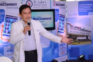 SVP and Head of Medical Practice and Medical Director of St. Luke's-Global City Dr. Arturo S. dela Peña emphasizes the medical importance of St. Luke's first ever mobile application called MedConnect, at the unveiling ceremonies held earlier today at St. Luke's-Global City.