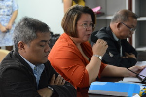 DOST Undersecretary and concurrent Executive Director of the Philippine Council for Industry, Energy and Emerging Technology Research and Development (DOST-PCIEERD) Rowena Cristina Guevara (middle) announces to the media the Philippine Scientific Earth Observation Micro-Satellite Program or Phil-Microsat that is set to develop and launch two microsatellites in space in 2016 and 2017. The newly installed DOST Undersecretary explains that the microsatellite data and images will provide experts with the necessary information to improve the country’s disaster risk management efforts, as well as agriculture and marine growth, forest degradation and territorial surveillance. Also in photo (from left) is Phil-Microsat project leader Dr. Joel Marciano Jr. and DOST-PCIEERD Deputy Executive Director Raul Sabularse.  