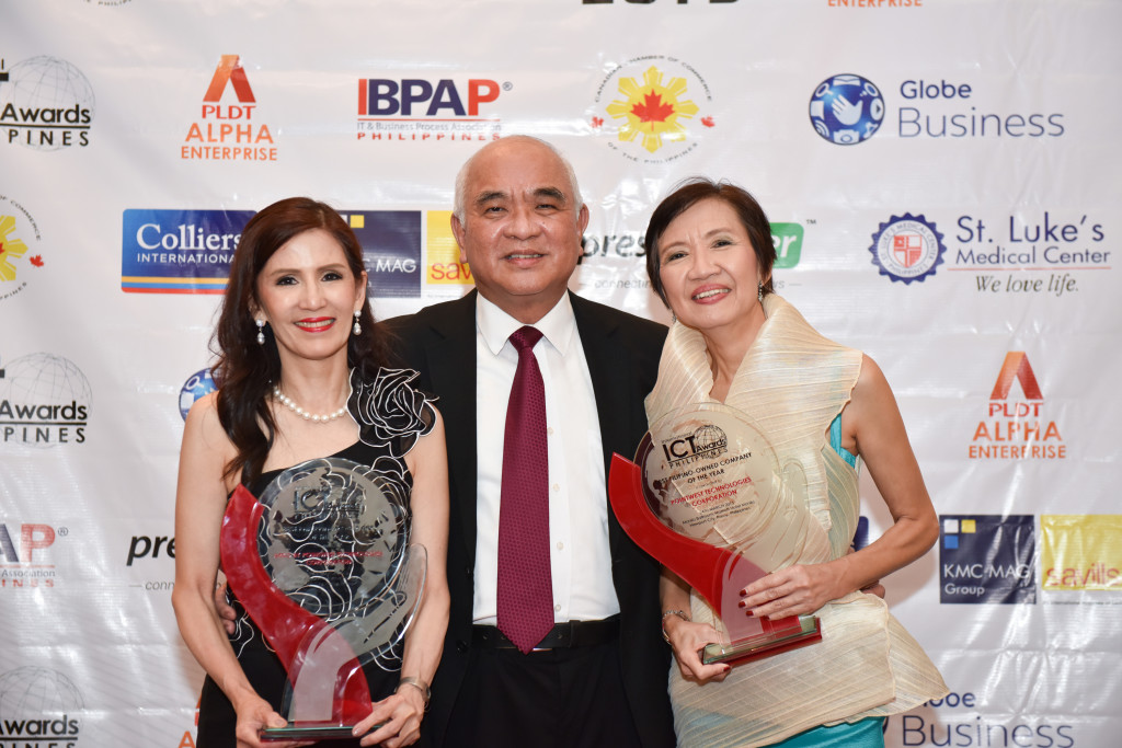 Pointwest Technologies Corporation President Ma. Cristina G. Coronel (right) with senior leaders Ma. Josefina M. Reyes and Renato B. Quizon during the 2015 International ICT Awards. 